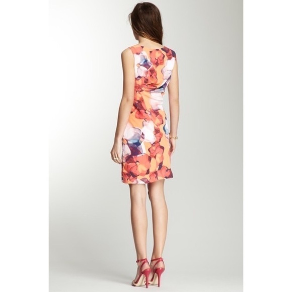 EVA Franco Cap Sleeve Side Ruched Print Dress - Picture 2 of 7